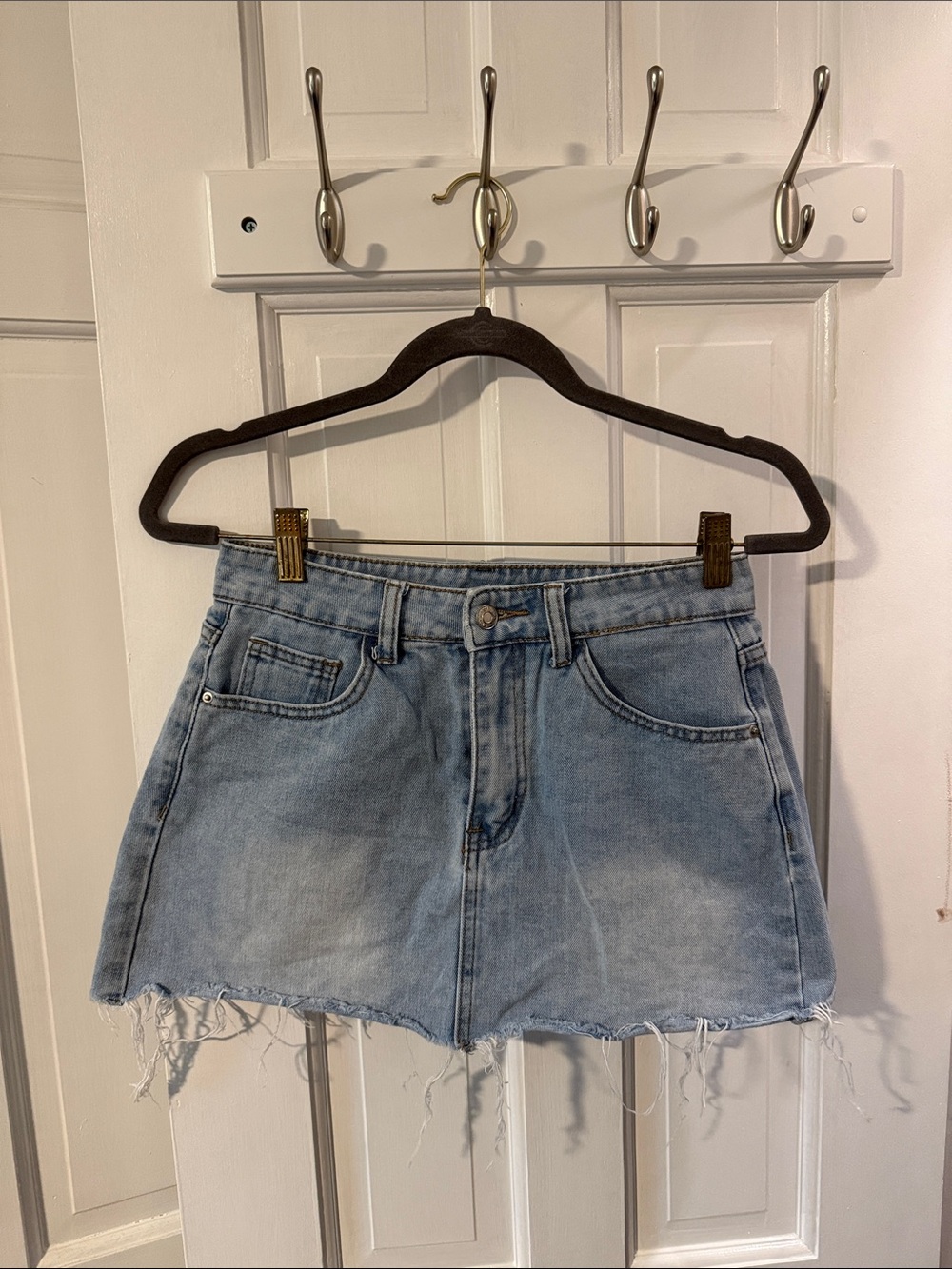 Fashion Wear Heabs Light Blue Denim Frayed Hem Women’s Skirt
